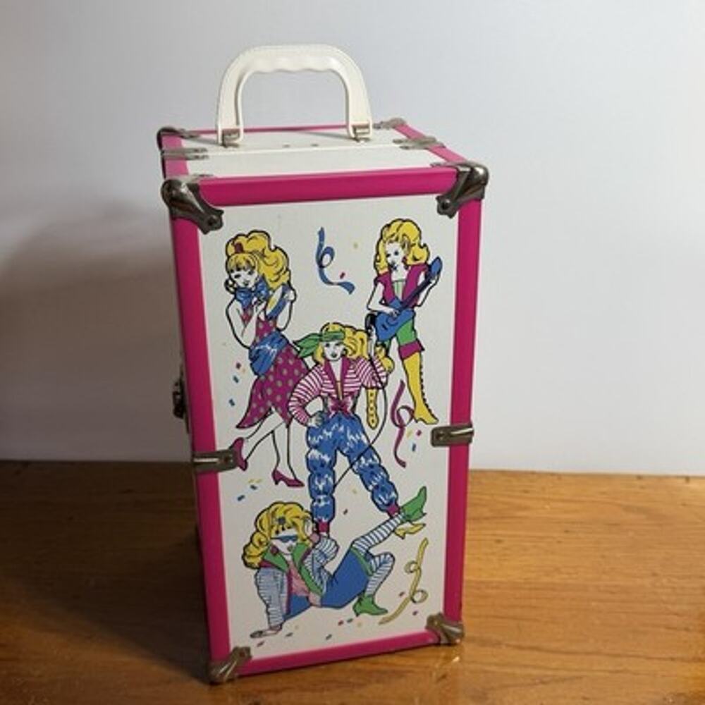 Vintage 1980s Barbie Doll Case Wood Pink White Jem Holograms Barbie The Rockers
